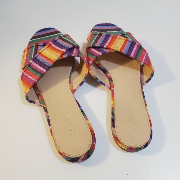 J. Crew Cora colorfull stripes canvas Flat Slides sandals size 8 - Picture 4 of 11